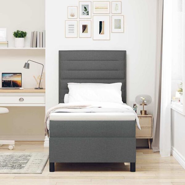 vidaXL Boxspringbett mit Matratze Dunkelgrau 90 x 200 cm Stoff