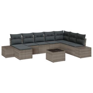 vidaXL Garten-Sofa-Set mit Kissen mit Speicher 8 pcs Grau Poly-Rattan