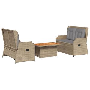 vidaXL 3-tlg. Garten-Lounge-Set mit Kissen Beige Poly Rattan