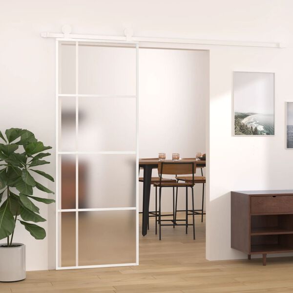 vidaXL Schiebet&uuml;r ESG-Mattglas und Aluminium 76x205 cm Wei&szlig;