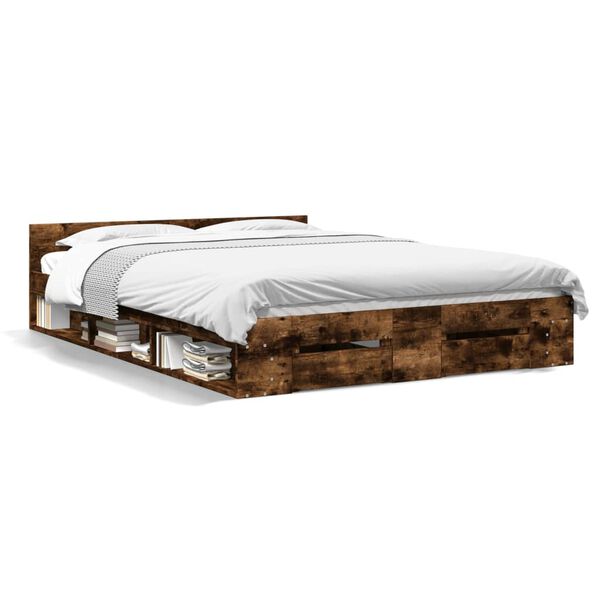 vidaXL Bettgestell mit Schubladen R&auml;uchereiche 150x200cm Holzwerkstoff