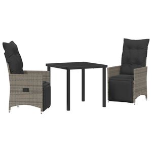 vidaXL Garten Essgruppe mit Kissen 3 pcs Grau Poly-Rattan