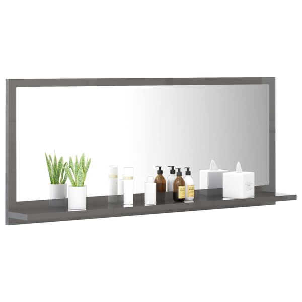 vidaXL Badspiegel Hochglanz-Grau 90x10,5x37 cm Holzwerkstoff