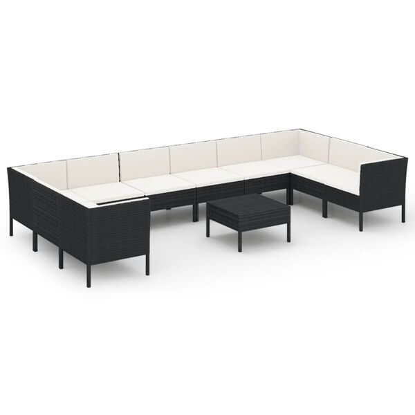 vidaXL 11-tlg. Garten-Lounge-Set mit Auflagen Poly Rattan Schwarz