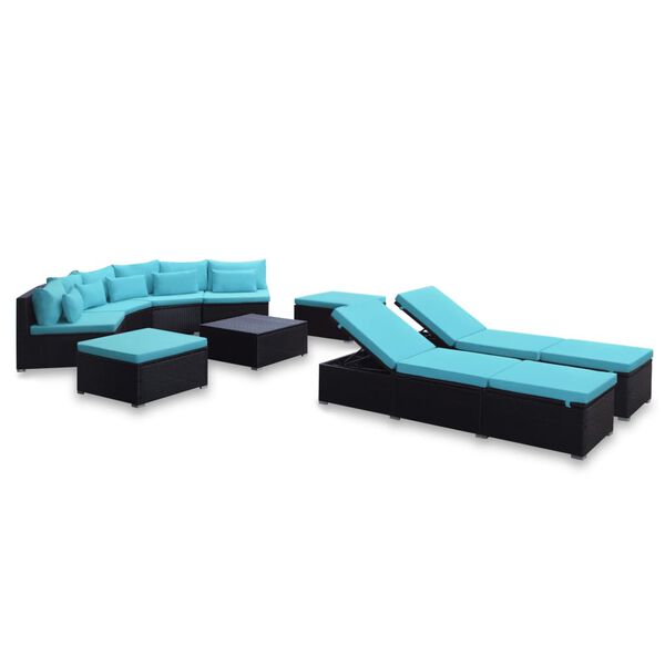 vidaXL 9-tlg. Garten-Sofagarnitur mit Kissen Blau Poly Rattan