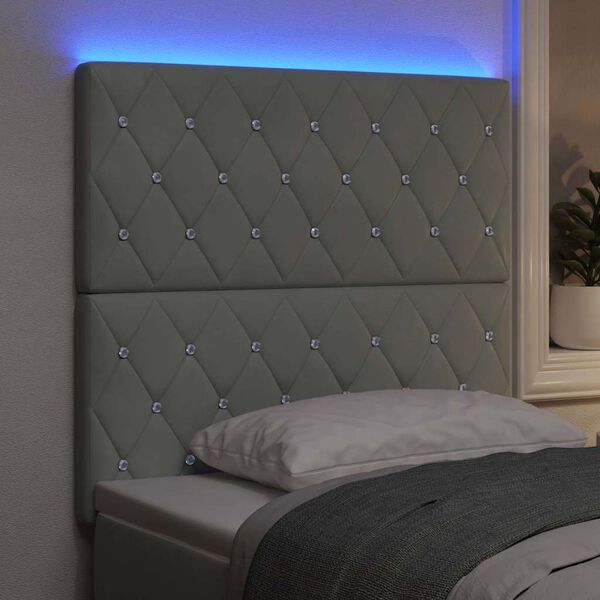 vidaXL LED Kopfteil mit LED-Lichtleisten Hellgrau 100 cm Polyester