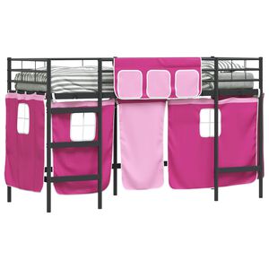 vidaXL Etagenbett f&uuml;r Kinder mit Vorh&auml;ngen Uni Schwarz und Pink