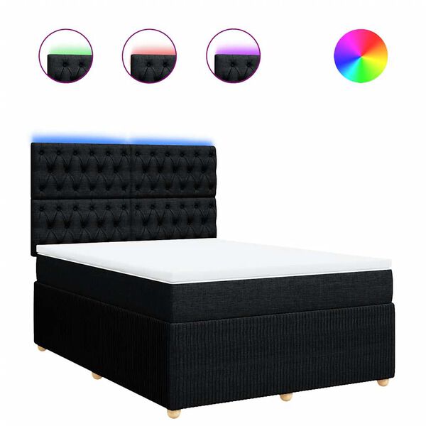 vidaXL Boxspringbett mit Matratze Schwarz 140x200 cm Stoff