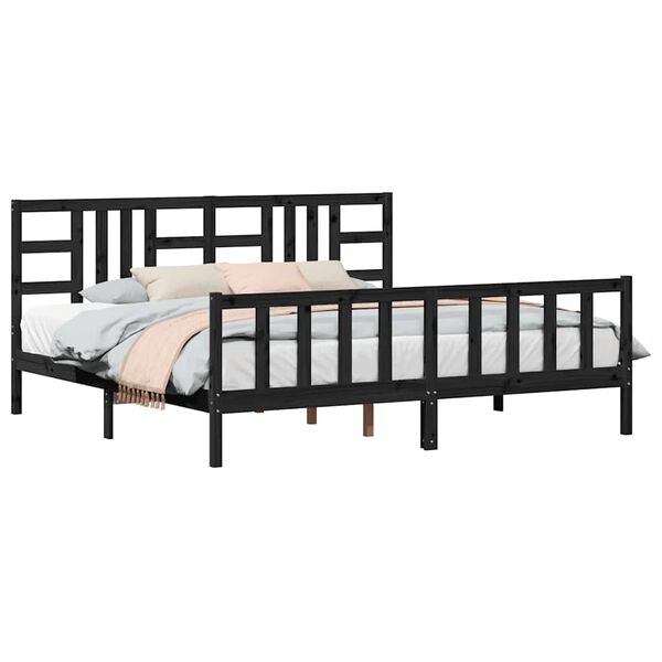 vidaXL Massivholzbett mit Kopfteil Schwarz 200x200 cm