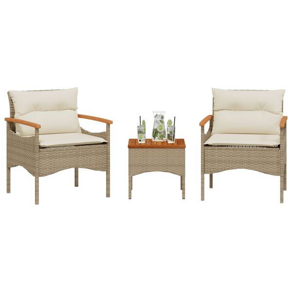 vidaXL 3-tlg. Garten-Sofagarnitur mit Kissen Beige Poly Rattan