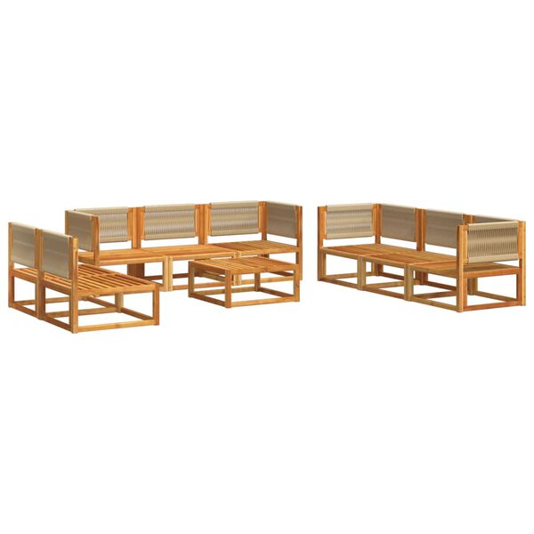vidaXL 9-tlg. Gartensofa-Set mit Kissen Holz Akazie & Seil