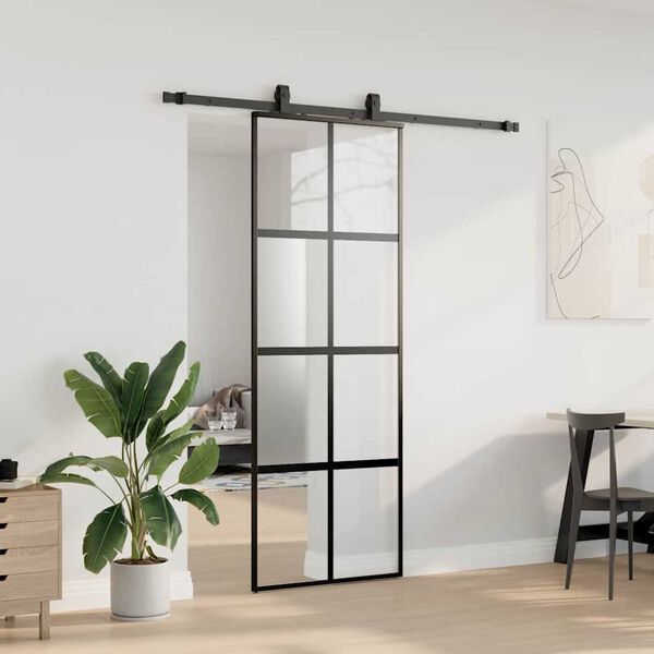 vidaXL Schiebet&uuml;r mit Beschlag Schwarz 76x205 cm Hartglas