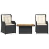 vidaXL 3-tlg. Garten-Lounge-Set mit Kissen Schwarz Poly Rattan