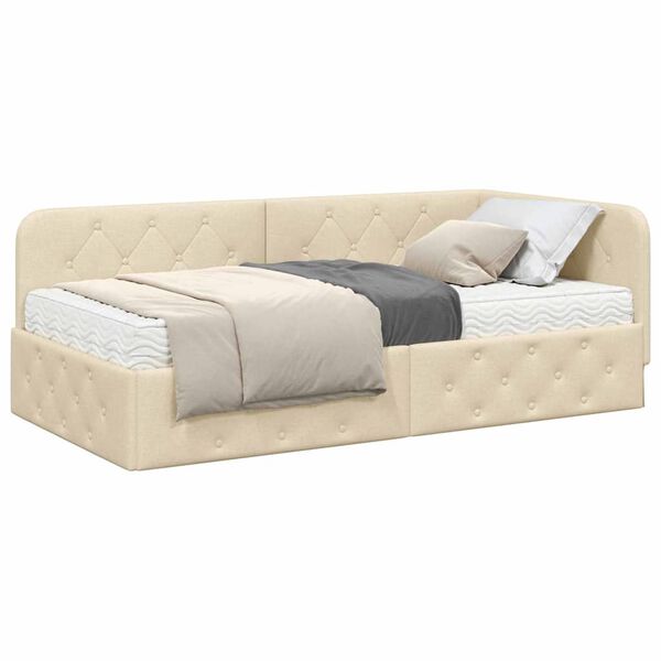 vidaXL Eckbettgestell mit Matratze Creme 100 x 200 cm Stoff