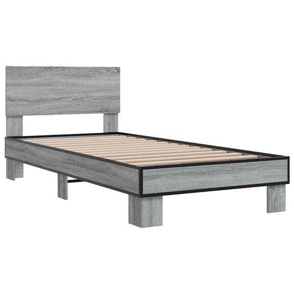 vidaXL Bettgestell Grau Sonoma 90x200 cm Holzwerkstoff und Metall