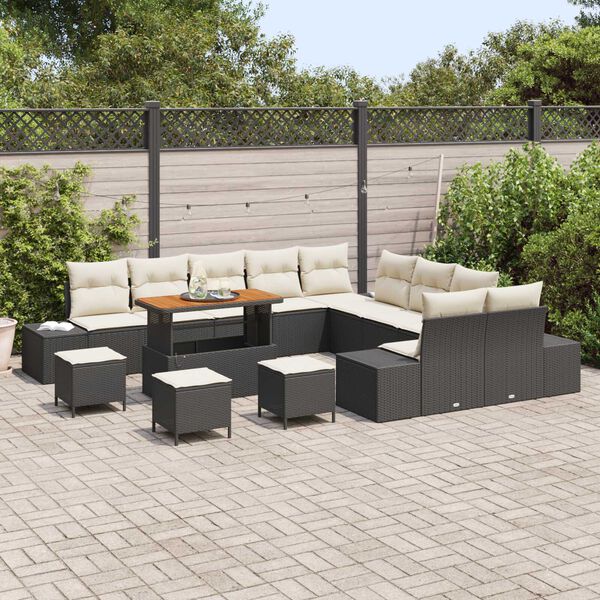 vidaXL Garten-Sofa-Set mit Kissen 14 pcs Schwarz Poly Rattan
