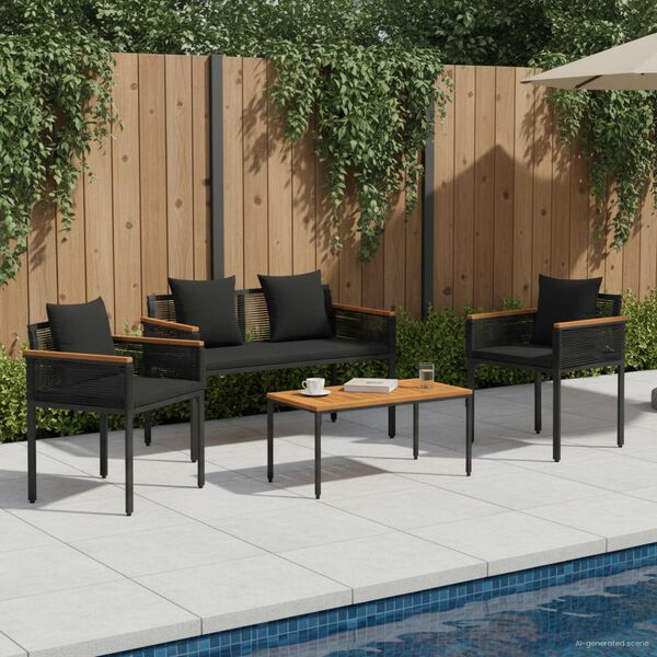 vidaXL Gartenm&ouml;bel Set mit Kissen 4 pcs Schwarz PE-Rattan