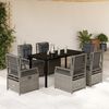 vidaXL 7-tlg. Garten-Essgruppe mit Kissen Hellgrau Poly Rattan