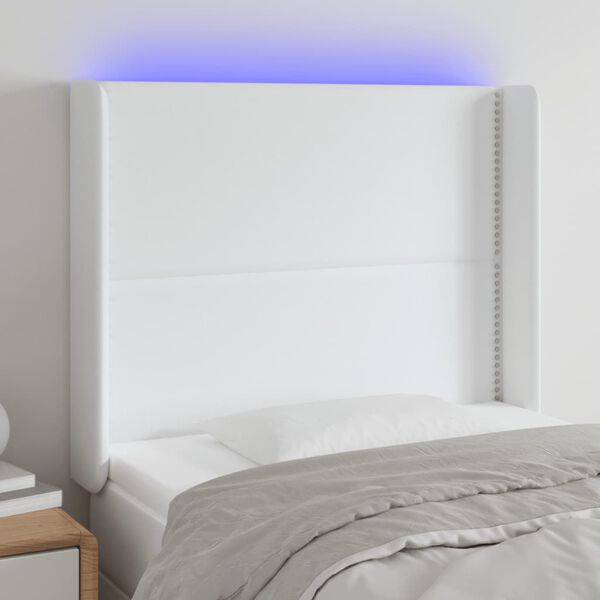 vidaXL LED Kopfteil Wei&szlig; 93x16x118/128 cm Kunstleder