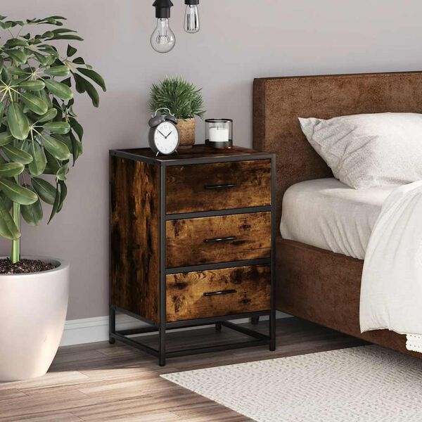 vidaXL Nachttisch R&auml;uchereiche 40x34,5x60 cm Holzwerkstoff und Metall