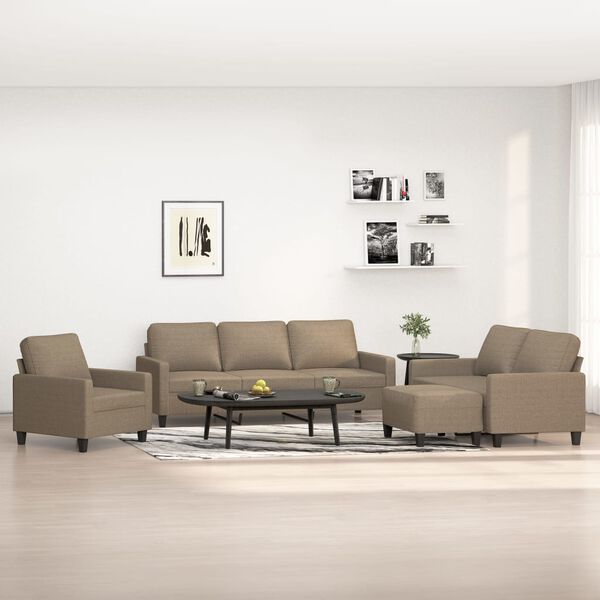 vidaXL 4-tlg. Sofagarnitur mit Kissen Taupe Stoff