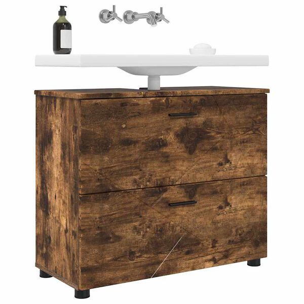 vidaXL Badezimmerschrank mit T&uuml;r Ger&auml;ucherte Eiche 76,5 x 35 x 64 cm