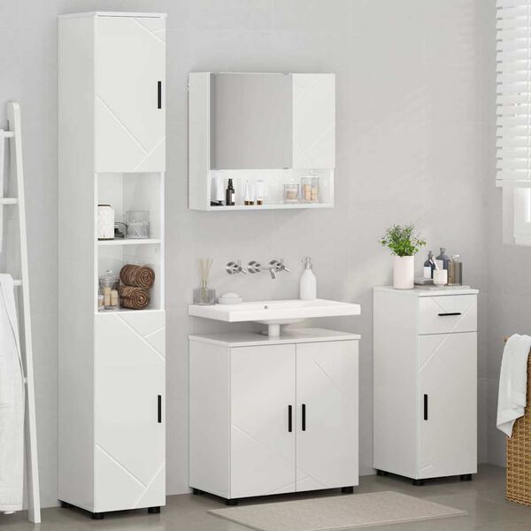 vidaXL Badezimmerm&ouml;bel-Set 4 pcs Hochglanz Wei&szlig; Holzwerkstoff & Metall