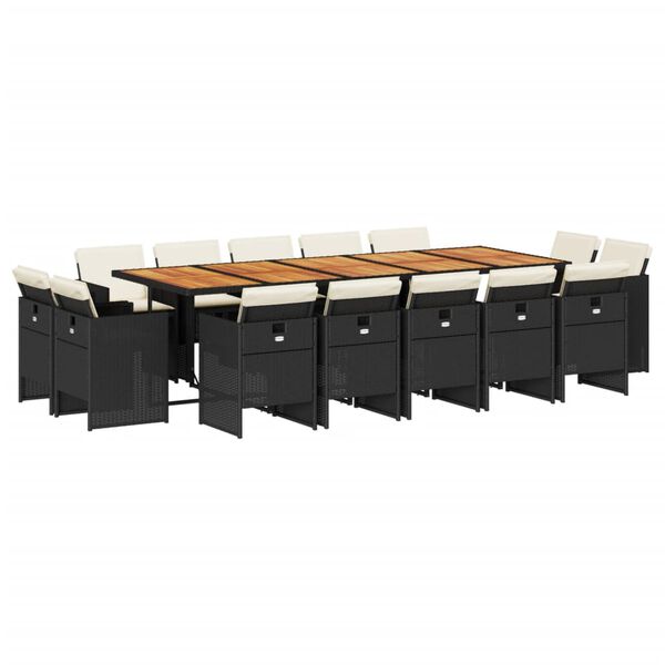 vidaXL 15-tlg. Garten-Essgruppe mit Kissen Schwarz Poly Rattan