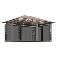 vidaXL Pavillon mit Moskitonetz & LED-Lichterkette 4x3x2,73 m Taupe