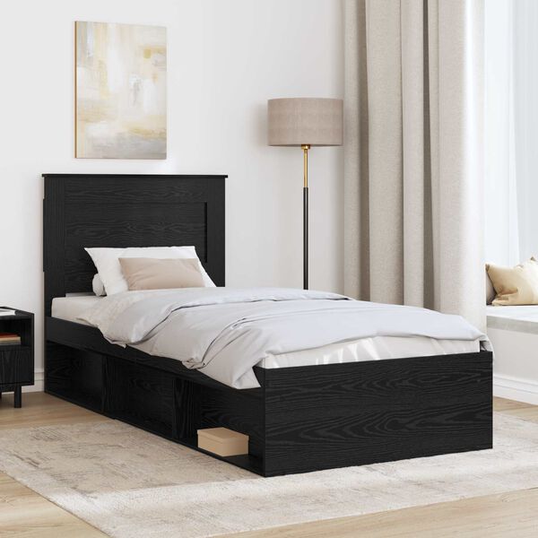 vidaXL Bettrahmen Schwarz 90 x 190 cm Massives Kiefernholz