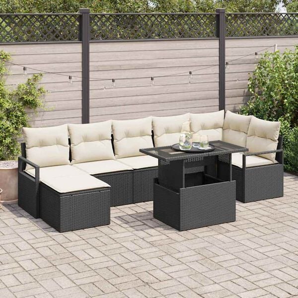 vidaXL Garten-Sofa-Set mit Kissen 8 pcs Schwarz und Creme