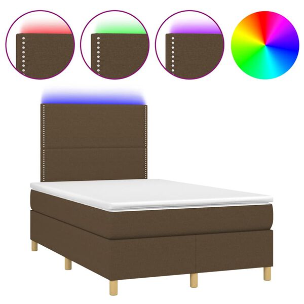 vidaXL Boxspringbett mit Matratze & LED Dunkelbraun 120x190 cm Stoff