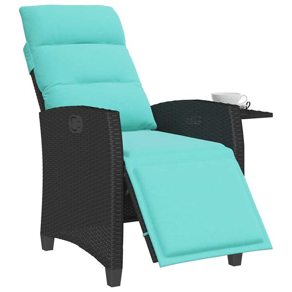 vidaXL Gartensessel mit Beistelltisch Verstellbar Schwarz Poly Rattan