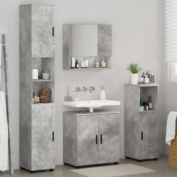 vidaXL Badezimmerm&ouml;bel-Set 4 pcs Beton Grau Holzwerkstoff & Metall