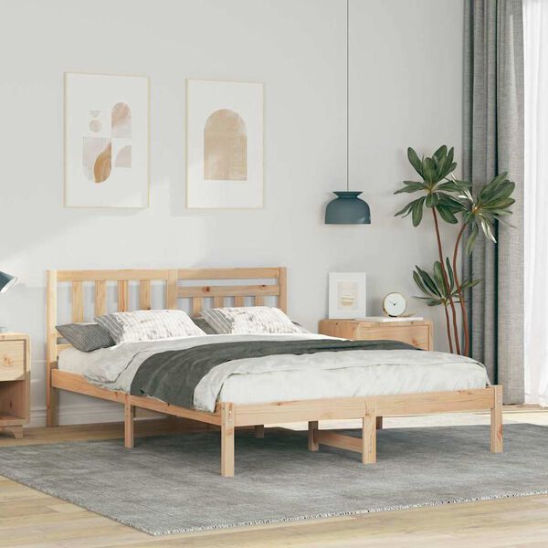 vidaXL Bettrahmen mit Kopfteil Braun 120 x 200 cm Massives Kiefernholz
