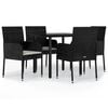 vidaXL 5-tlg. Garten-Essgruppe mit Kissen Schwarz Poly Rattan