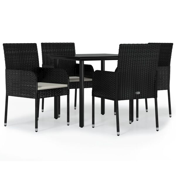 vidaXL 5-tlg. Garten-Essgruppe mit Kissen Schwarz Poly Rattan