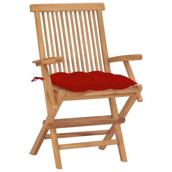 vidaXL Gartenst&uuml;hle mit Roten Kissen 2 Stk. Massivholz Teak