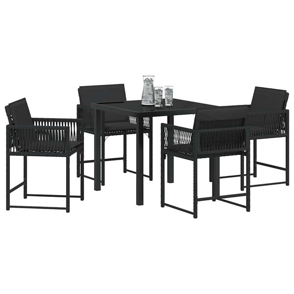 vidaXL Garten Essgruppe 5 pcs Schwarz Poly-Rattan
