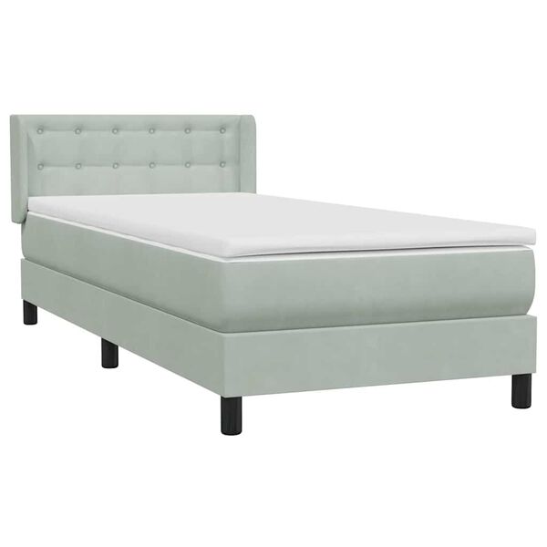 vidaXL Boxspringbett mit Matratze Hellgrau 90x220 cm Samt