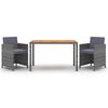 vidaXL 3-tlg. Garten-Essgruppe mit Kissen Poly Rattan Grau