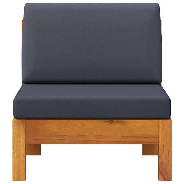 vidaXL Mittelsofa mit Dunkelgrauen Kissen Massivholz Akazie