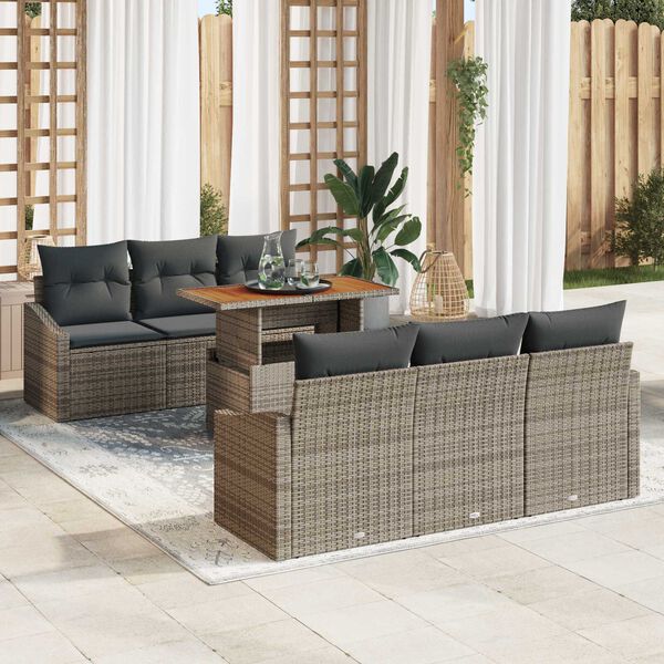 vidaXL Garten-Sofa-Set mit Speicher 7 pcs Grau Poly Rattan