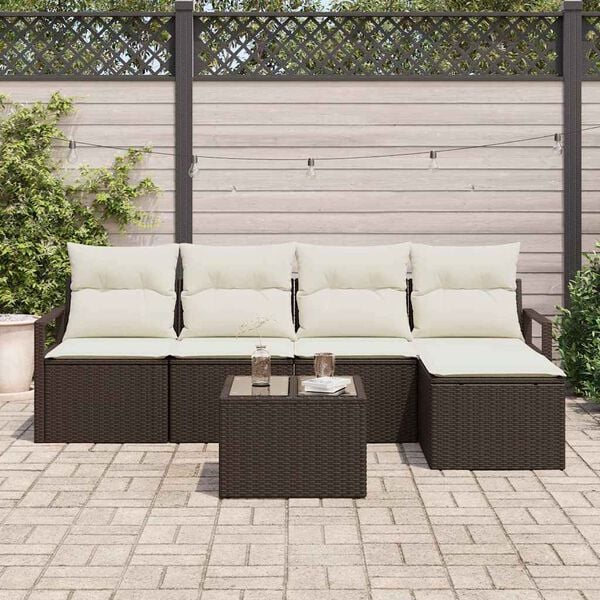 vidaXL Garten-Sofa-Set mit Kissen mit Speicher 6 pcs Braun und Creme