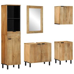 vidaXL 5-tlg. Badm&ouml;bel-Set Braun Massivholz Mango