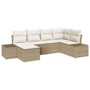 vidaXL Garten-Sofa-Set mit Kissen 6 pcs Beige und Creme Poly-Rattan
