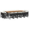 vidaXL 15-tlg. Garten-Essgruppe mit Kissen Schwarz Poly Rattan