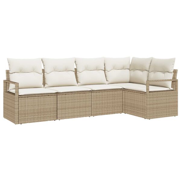 vidaXL Sofa Set mit Kissen 5 pcs Beige Poly Rattan