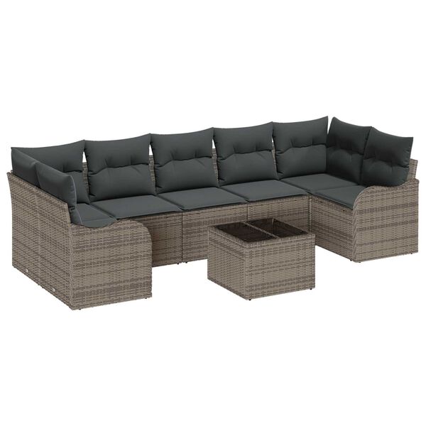 vidaXL Garten-Sofa-Set 8 pcs Grau Poly-Rattan und Stahl und Glas