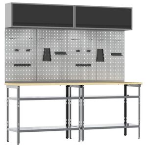 vidaXL Werkbank-Set 8 stk. Schwarz und Grau Pulverbeschichteter Stahl